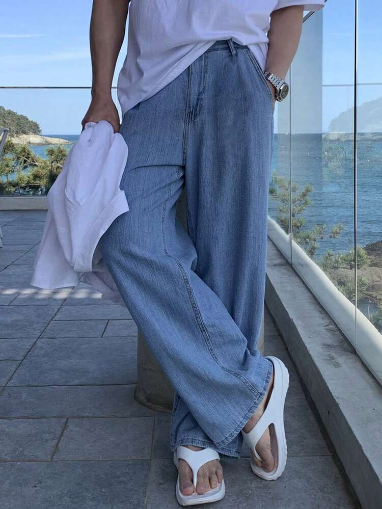 Men's Blue Washed Vintage Denim Jeans, Spring