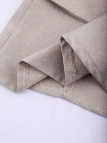 Franclia 大码女式休闲度假杏色亚麻质感无袖衬衫，夏季 - 杏色 - 查看 3