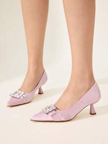 CUCCOO CHICEST 女士纯色尖头水钻装饰优雅高跟鞋 - 粉色沙丁料 - 查看 7
