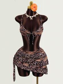 Zestiva 2026新款豹纹三件套泳衣，性感比基尼套装，沙滩裙 - 彩色 - 查看 3