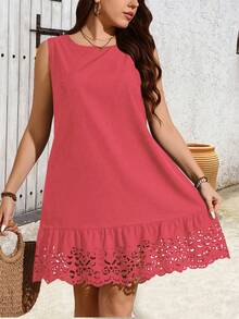 EMERY ROSE Vestido de mujer de talla grande sin mangas con cuello redondo y estampado - Rosa coral - Ver 4