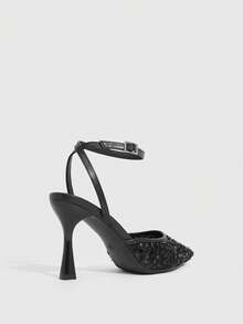 CUCCOO SZL Women's Sequin Mesh Closed Toe High Heel Sandals, Fashionable Casual Wear For Work, Summer/Autumn Valentine's Day - Black - View 4