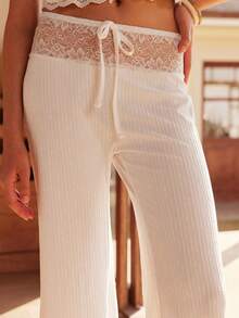 女士休闲宽松波西米亚风长裤，适合居家穿着、睡衣或外穿 - 白色 - 查看 4