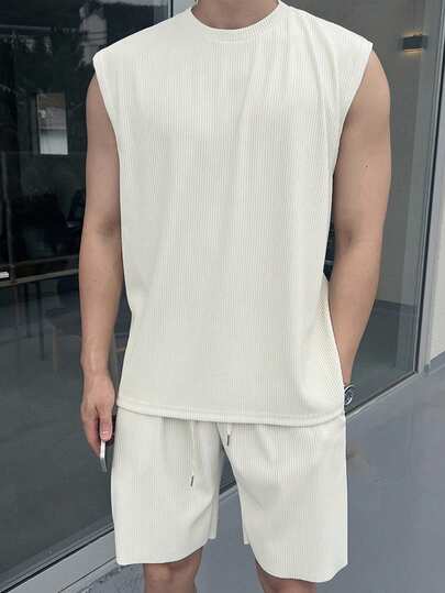 DAZY Apricot Color Sleeveless Tank Top Set For Men, Summer