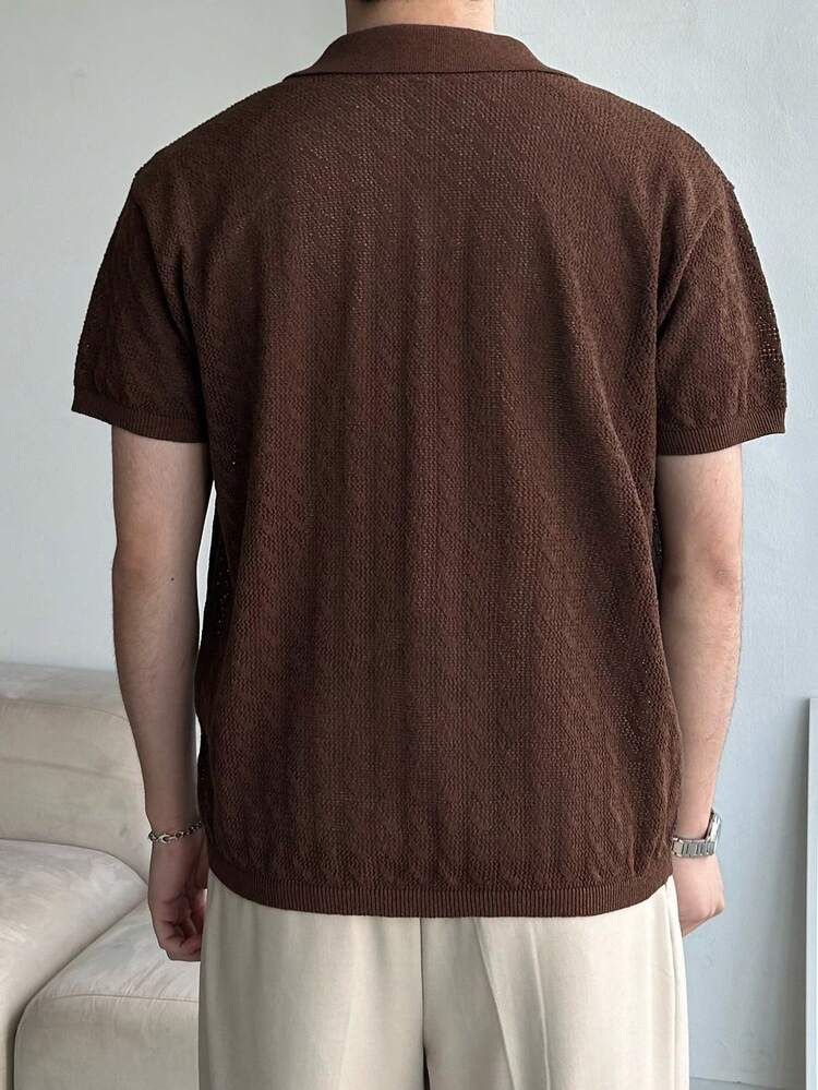 Men's Solid Brown Short Sleeve Knit Top, Summer