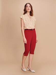 lacRébo Beige And Red Floral Printed Blouse With Lapel Collar And Boxy Fit Elegant Parisian Spring Summer Butter Yellow Top - Apricot - View 5