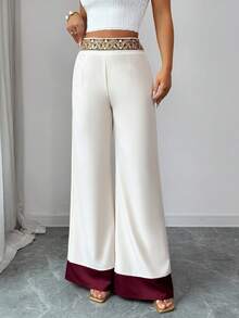 Selianne Quần nữ thanh lịch, lãng mạn, thích hợp cho kỳ nghỉ và đi làm, với chi tiết đính cườm ở eo, phối màu tương phản. - Màu be - Xem 3