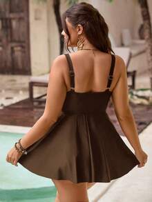 Swim Lushoire New Elegant Plus Size Halter Neck Bikini Top, Suitable For Beach Vacation - Brown - View 3