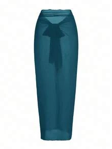 Swim Oasis Traje de baño de una pieza con panel de malla fruncida de unicolor y falda pareo - Lavado ligero - Ver 5