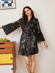Fashionable Loose Fit Women's Robe With Starry Constellation Pattern, And Youthful - Multicolor - View 3