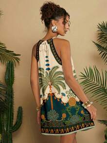 Travachic Casual Minimalist Vacation Bohemian Elegant Romantic Retro Parrot, Palm Tree, Floral Print Pattern Beach Dress, Summer Outfit - Multicolor - View 2