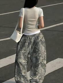 SHEIN Women's All-Over Print Elastic Waist Casual Loose Fit Wide Leg Sweatpants - Multicolor - View 2