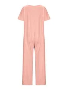 1 pieza Mono casual suelto de unicolor con bolsillos para mujer - Naranja - Ver 2