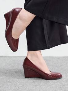 CUCCOO BIZCHIC Giày cao gót da mũi tròn dành cho nữ, đế xuồng, thời trang và đa năng, phù hợp cho công sở và thường ngày, mọi mùa. - Màu Đỏ Sâu - Xem 6