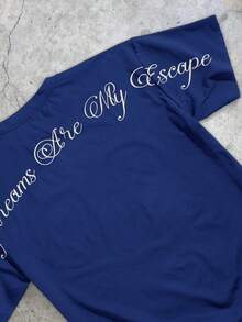 StoneGrade OEM Digital Full Print Loose Shoulder T-Shirt (High Quality) - Navy Blue - View 3