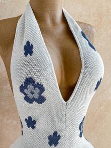 Soleia Women's Floral Pattern Halter Backless Jumpsuit - Multicolor - View 5