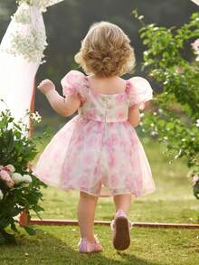 女宝宝优雅花卉图案可爱薄纱公主裙 - 彩色 - 查看 3