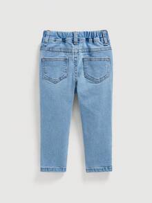 SHEIN Baby Boy Distressed Denim Jeans, Casual & Suitable For Autumn/Winter - Light Wash - View 2