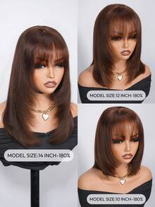 Glueless Layered Straight Wig Bob Wig With Bangs Human Hair 4x4 Pre-Cut Lace Glueless Wigs Silk Bob Wig Wear And Go Breathable Short Bob Wigs 4# Chocolate Brown Bob Wig 10-14 Inch - S4 - View 6