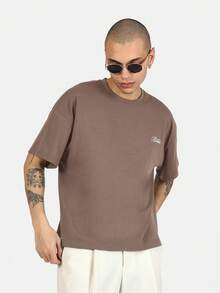 SUMWON Boxy Fit Monaco Club Graphic Tee With Orange Print Short Sleeve Crew Neck Cotton Tshirt Vintage Style - Brown - View 2