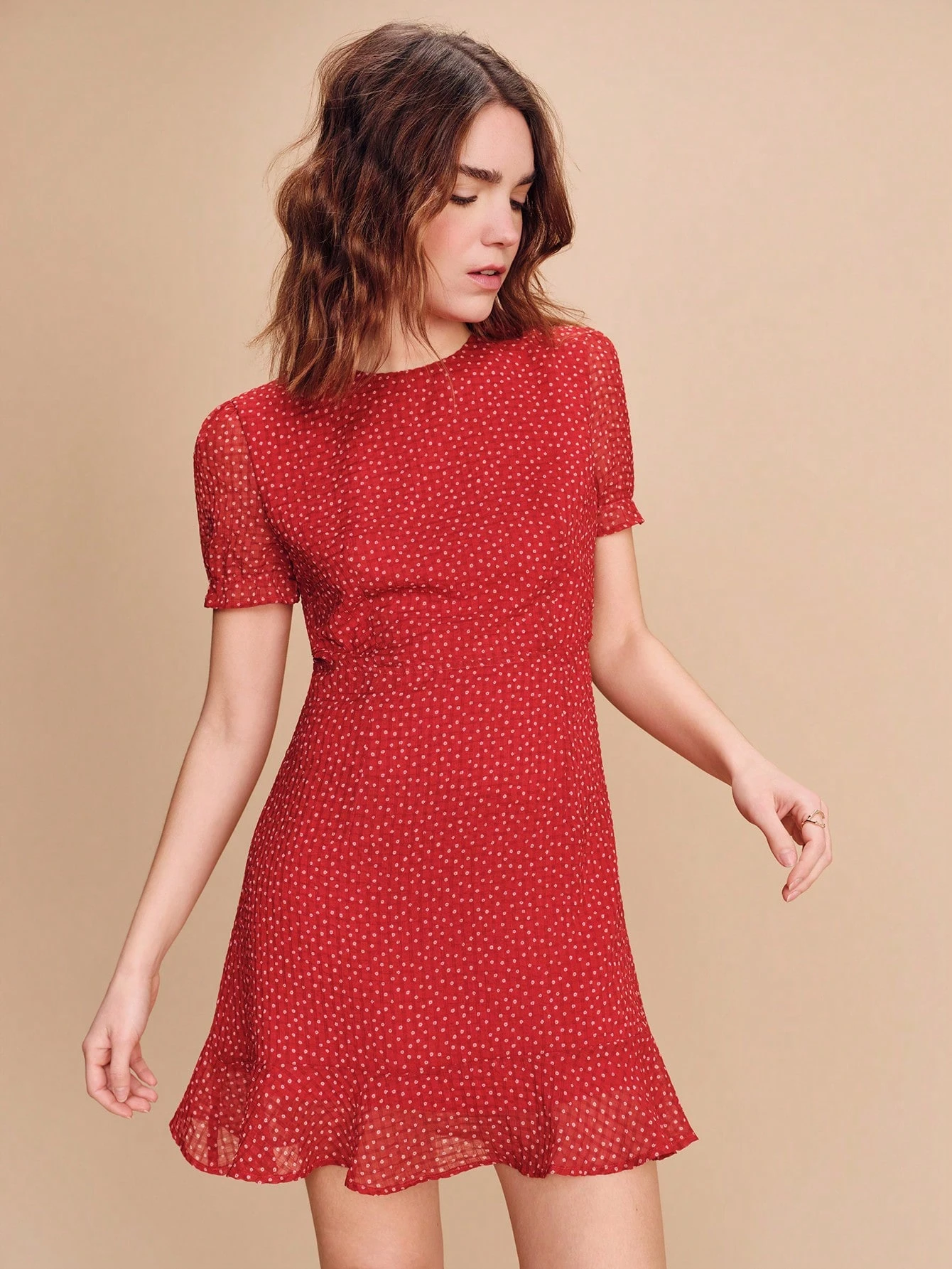 Cute Style Red Floral Print Mini Dress With Back Cut-Out Spring Summer French Style Parisian Style Red Short Dress Red Polka Dot Dress Dresses For Women Mini