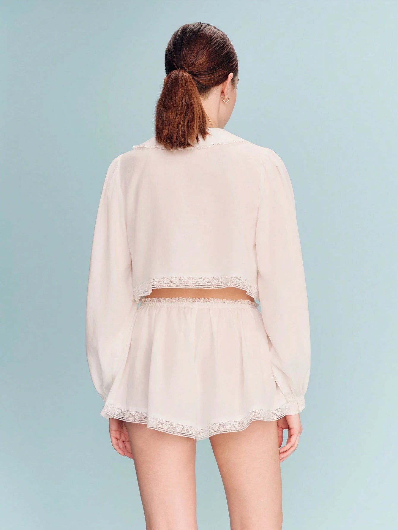 White Lace-Trim Sleepwear Blouse And Shorts Set With Romantic Vintage-Inspired Silhouette Spring Summer Two Piece Loungewear Cozy Homewear