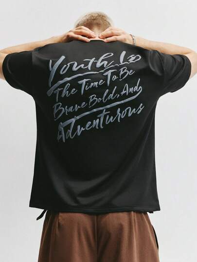 TOKVUE Camiseta de hombre cómoda y de moda con estampado de texto 3D