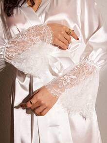 Slumberist Backless Lace Trim Faux Silk Sexy Robe - White - View 5