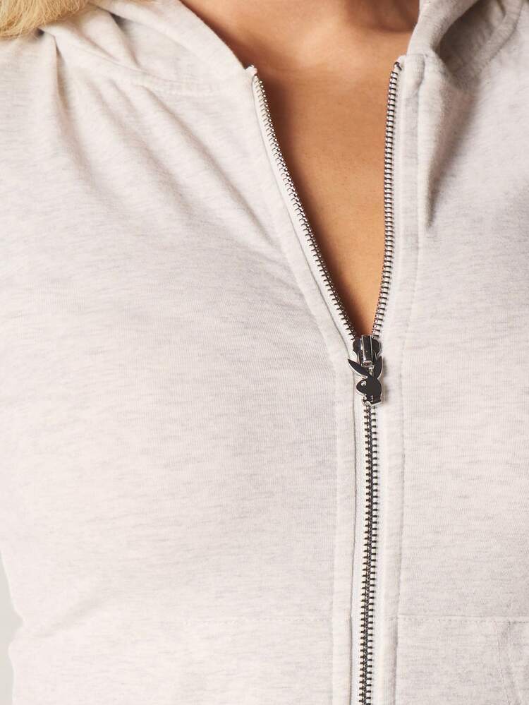 Missguided x Playboy Fitted Zip Up Hoodie And Flared Lounge Pants Casual Coordinated Set For Relaxed Weekend Comfort And Loungewear
