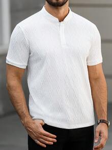 Manfinity CasualCool Men's Casual Commuter Textured Short Sleeve Polo Shirt - White - View 6