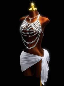 Mistrie Women's Summer Beaded Camisole Bikini Top Vacation Boho Sexy Plain Plaid Striped Casual - Silver - View 3