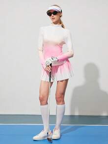 CourtClass 休闲百搭渐变印花长袖修身带拇指孔领女士高尔夫球衫 - 彩色 - 查看 6