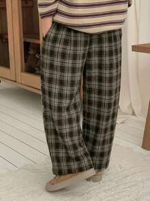 DAZY Pantalones casuales con cordón y estampado de cuadros para niños pequeños - Marrón - Ver 4