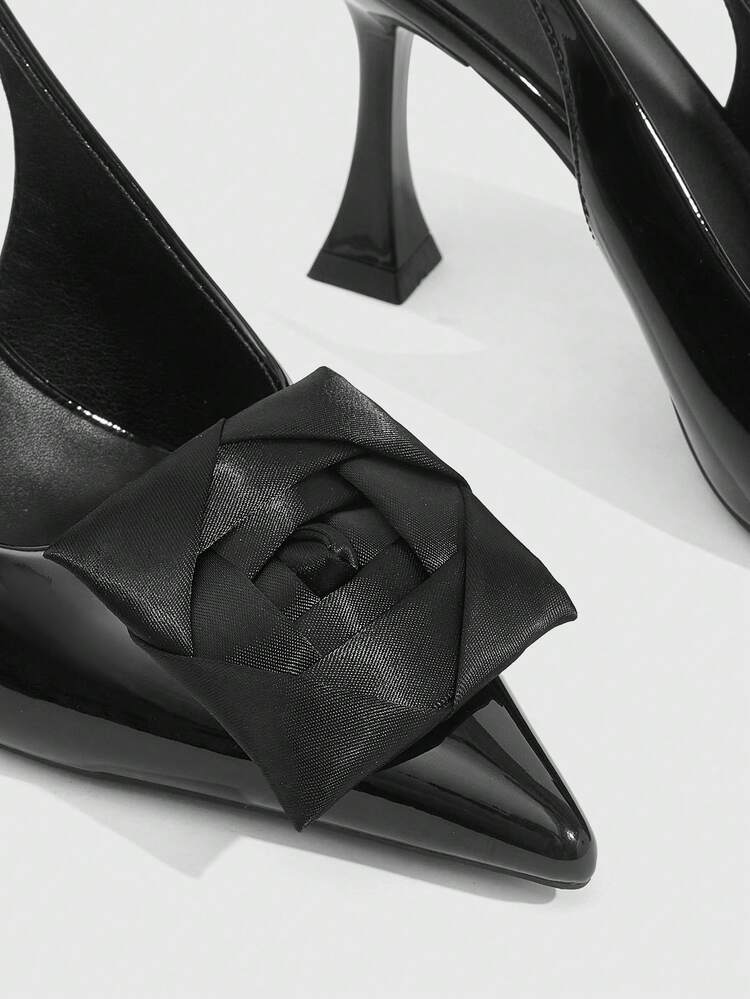 CUCCOO SZL Women's High Heels Pointed 9CM Elegant Stiletto Shoes Back Strap Easy To Wear PU Leather Mirror Large Buckle Square Flower Rose Applique High Heels Women's Brown Black High Heels Sexy Wine Glass Heel Versatile For Daily/Party/Christmas/Thanksgiving Valentine's Day Dating/Party/Professional Shoes Work Shoes Outside Women's Shoes Valentine's Day