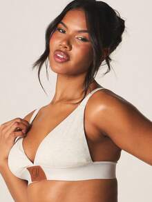 MISSGUIDED Ribbed Soft Cup Bralette With Logo Branding - Light Grey - View 5