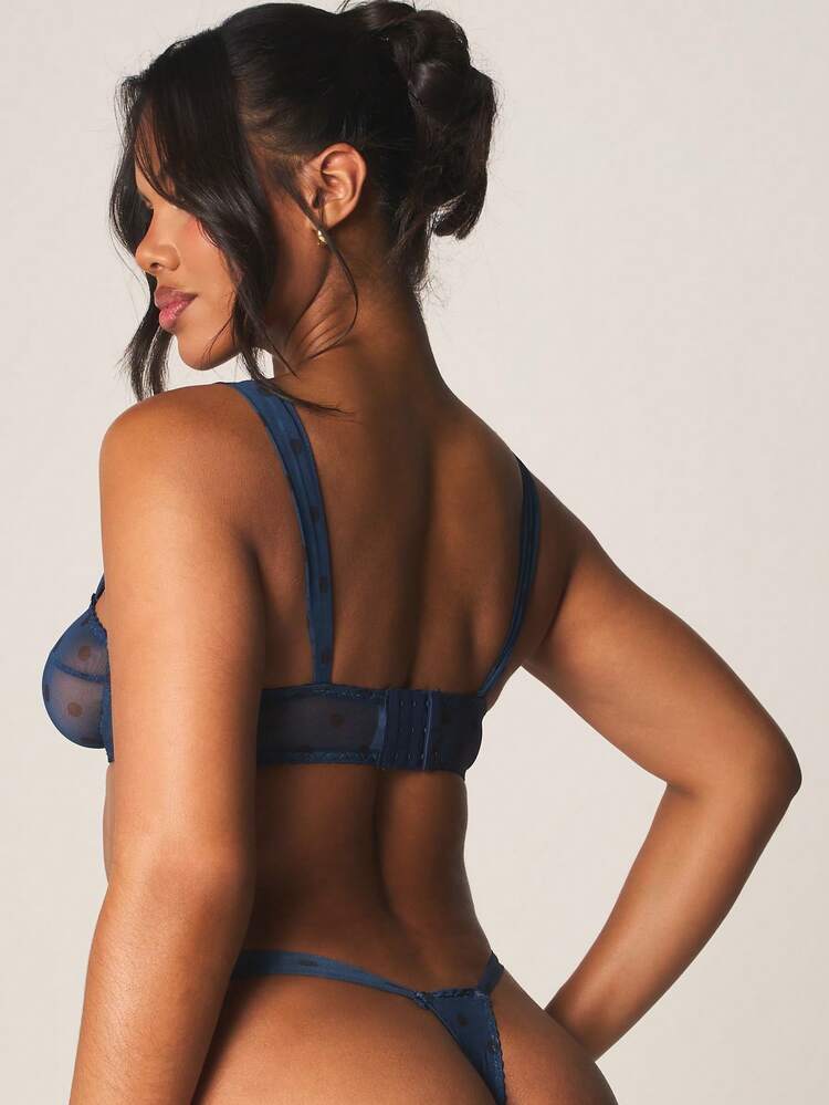 MISSGUIDED Mesh Polka Dot Bra And Thong Set