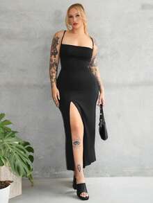 Arliah Slim Fit Sexy High Slit Cross Strap Tie Up Long Dress For Women - Black - View 1