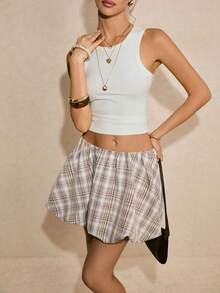 Poéselle Women's Plaid Casual Versatile Date & Outing Mini Skirt - Multicolor - View 5