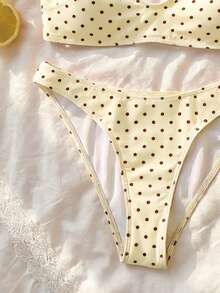 Swim Mod 优雅度假波西米亚风海军蓝白波点可调节肩带V领性感比基尼套装 - 彩色 - 查看 4