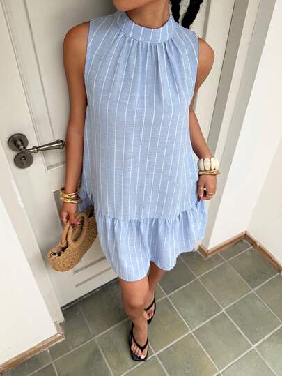 Muchica Women's Striped Ruffle Casual Vacation Date Outing Sleeveless Mini Dress,Vacation Outfits Women, Beach Outfits For Woman, Rave Outfits, Hawaii Outfits Women Island Vacation Outfits