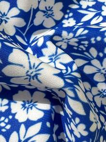 Swim Mod 女士波西米亚风印花沙滩装套装，性感挂脖比基尼泳装 - 藍白色 - 查看 5