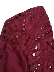 Firerie 女士时尚网纱刺绣露肩上衣，夏季 - 酒紅色 - 查看 7