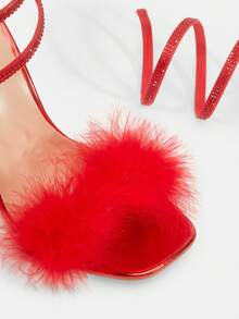 Glitzique Giày cao gót Stiletto thời trang mới, giày đi tiệc phong cách Âu Mỹ, giày cao gót màu đỏ đính đá Rhinestone gợi cảm - Đỏ - Xem 7