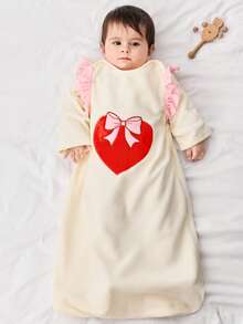 Cozy Pixies 1pc Detachable Sleeve Infant Sleeping Bag, Heart & Ruffle Hem Design, Suitable For Newborns - Apricot - View 7