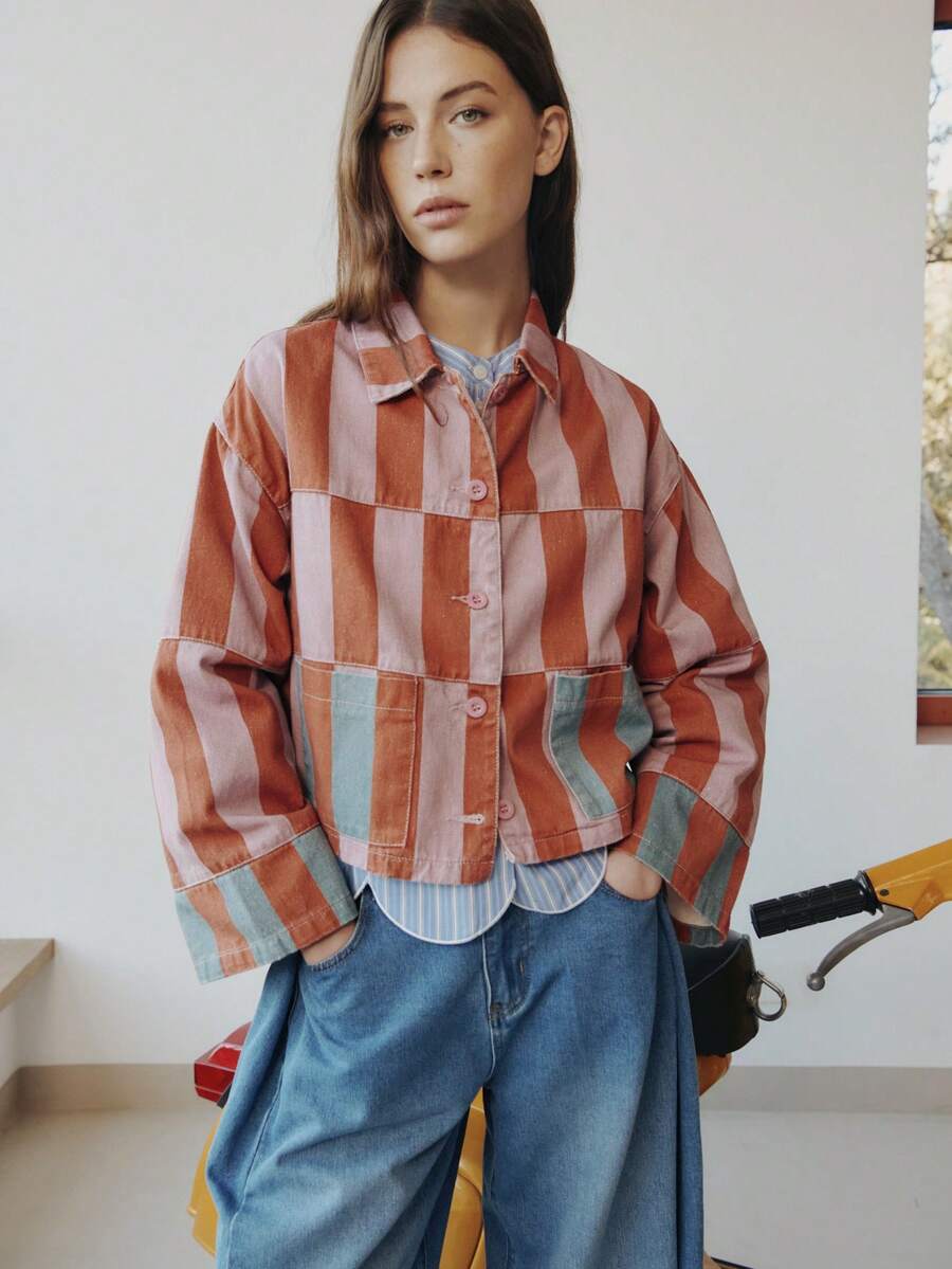 Nöista 印花牛仔夹克，纽扣前襟，翻领。 - 彩色 - 查看 1