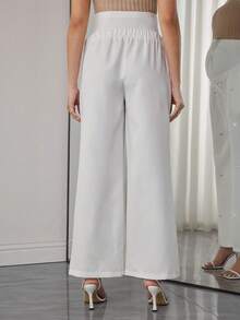 Momance 镶钻孕妇裤，带腹部支撑和喇叭裤腿 - 白色 - 查看 2