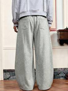 SWAVVY 男士休闲宽松运动裤，松紧腰带，灰色，标准尺码，春秋季 - 灰色 - 查看 2