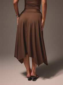 MISSGUIDED Asymmetric Midi Wrap Skirt With Tie Waist Detail And Handkerchief Hem For Casual Everyday Occasions - Brown - View 3