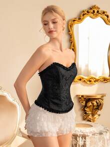 女士优雅提花露背绷带胸衣 - 黑色 - 查看 5