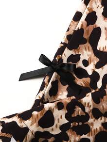 SHEIN 少女两件套宽松针织蝴蝶图案和豹纹印花T恤，可爱休闲街头风穿搭 - 杏色 - 查看 5